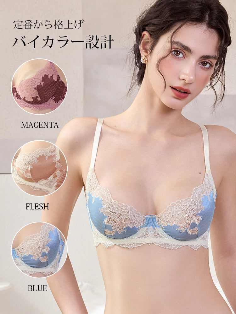 【Likewillow Series】華やかで光沢感のある 上品な総レースブラ＆ショーツセット　