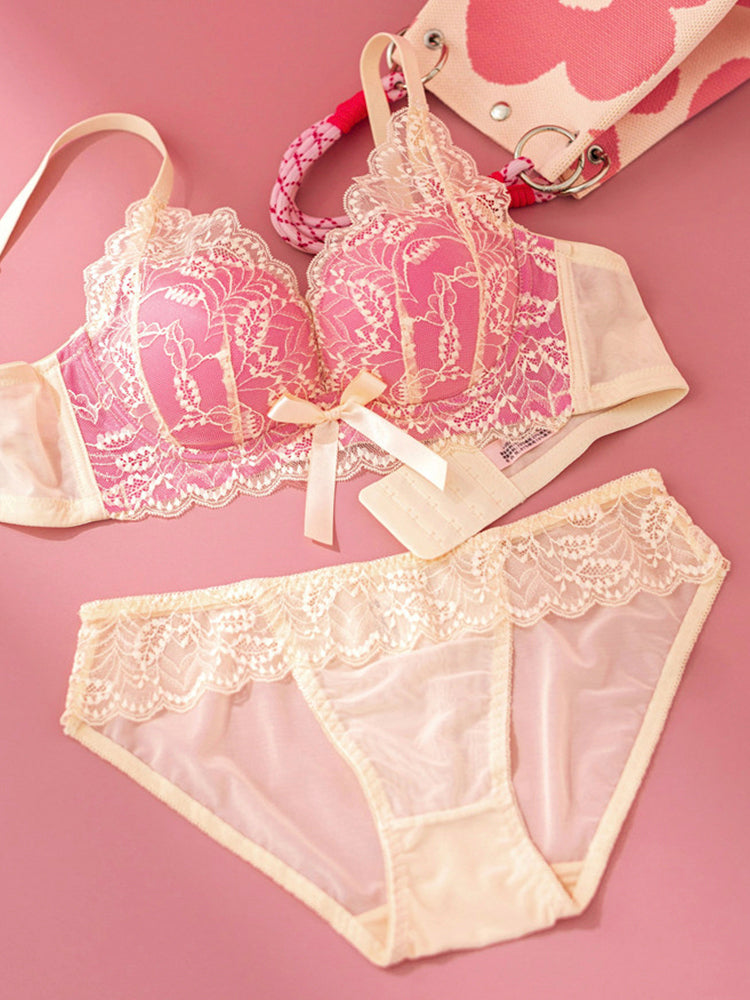 【Good Shape】甘い配色 ワイヤーなし盛れる ブラ＆ショーツ