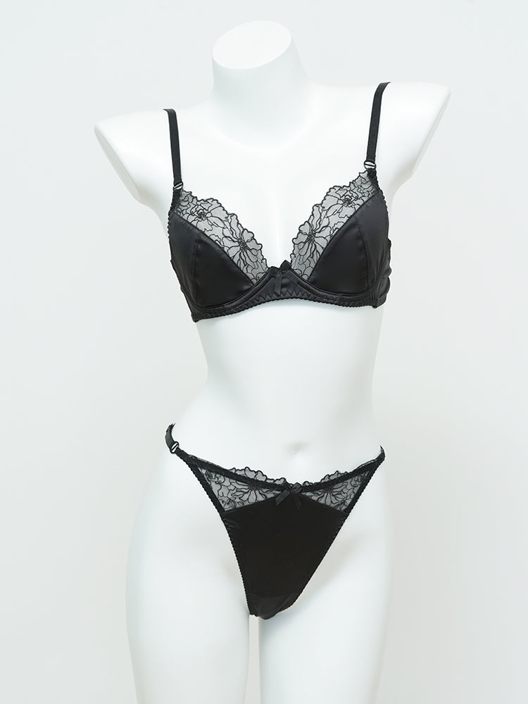 【ノンパテッド】配色線画レース サラン下着セット