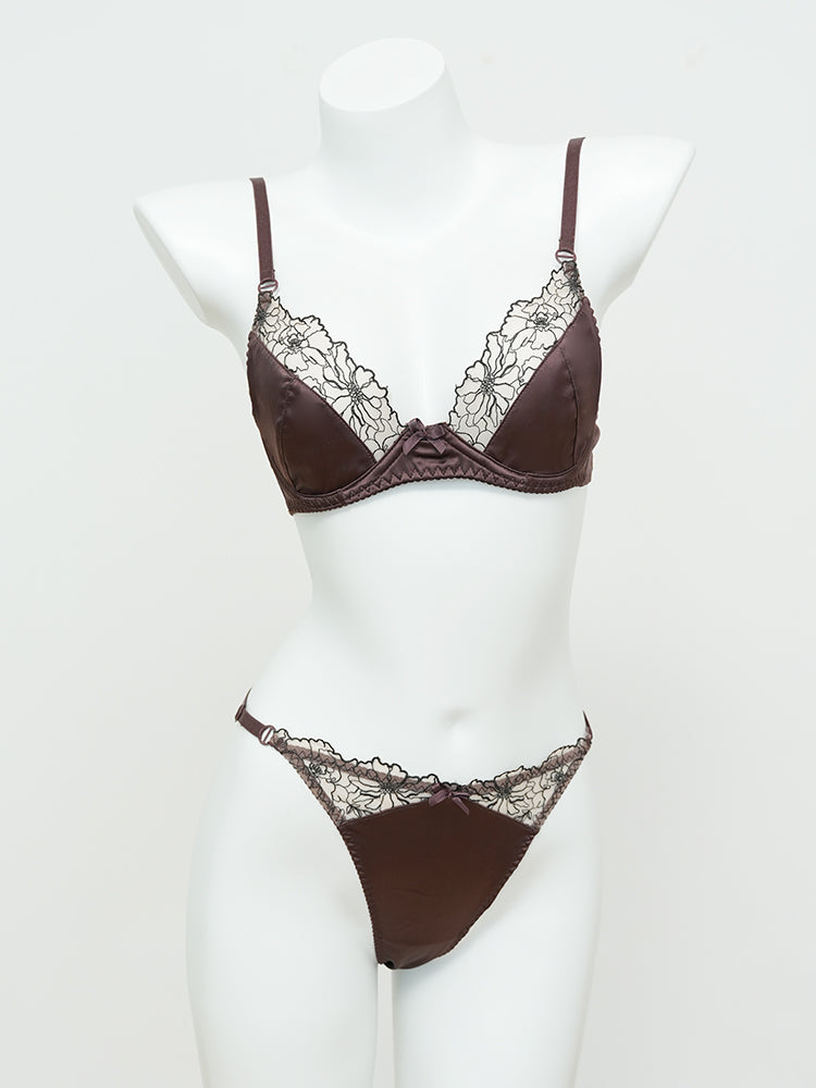 【ノンパテッド】配色線画レース サラン下着セット