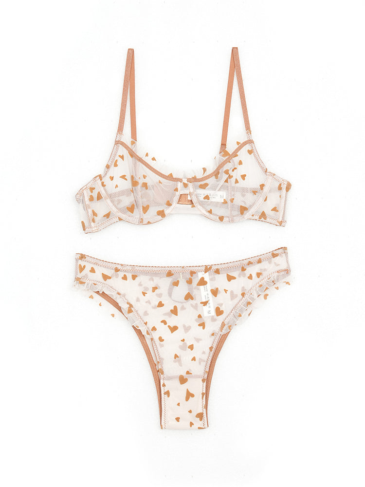 【Goddess Series】ハート柄シアーレースブラ＆ショーツ
