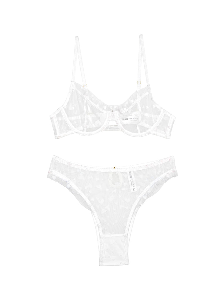 【Goddess Series】ハート柄シアーレースブラ＆ショーツ