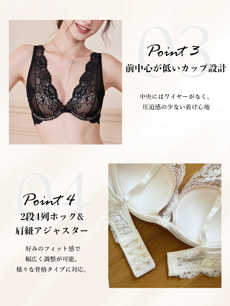 【ワイヤー入り】肩までレースブラ＆ショーツ