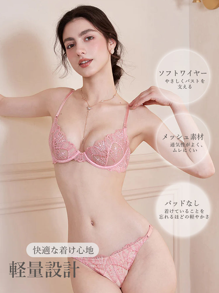 【Goddess Series】キラメク刺繍飾り 総レースブラ＆ショーツ