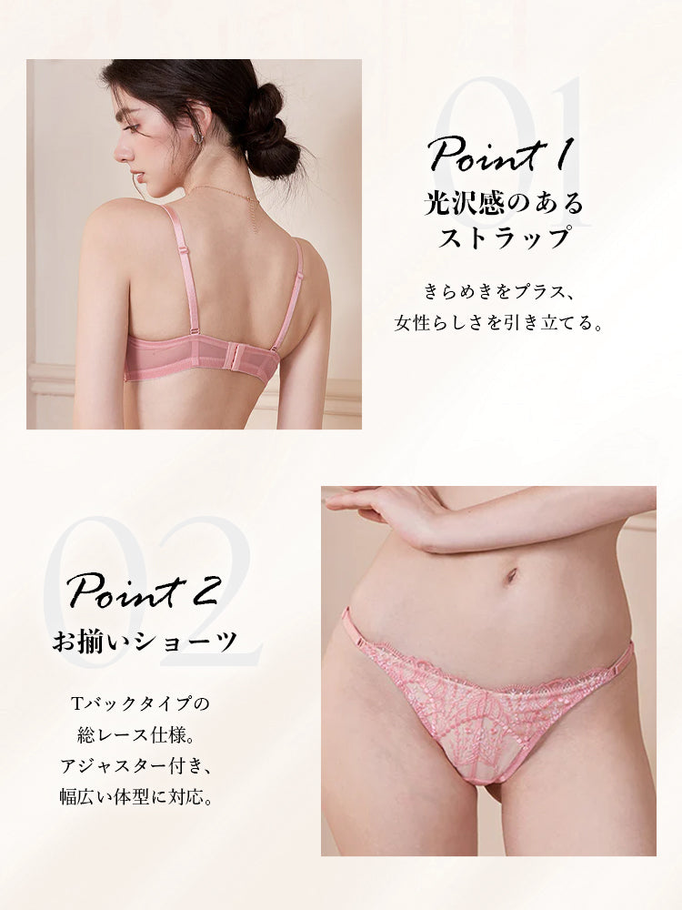 【Goddess Series】キラメク刺繍飾り 総レースブラ＆ショーツ